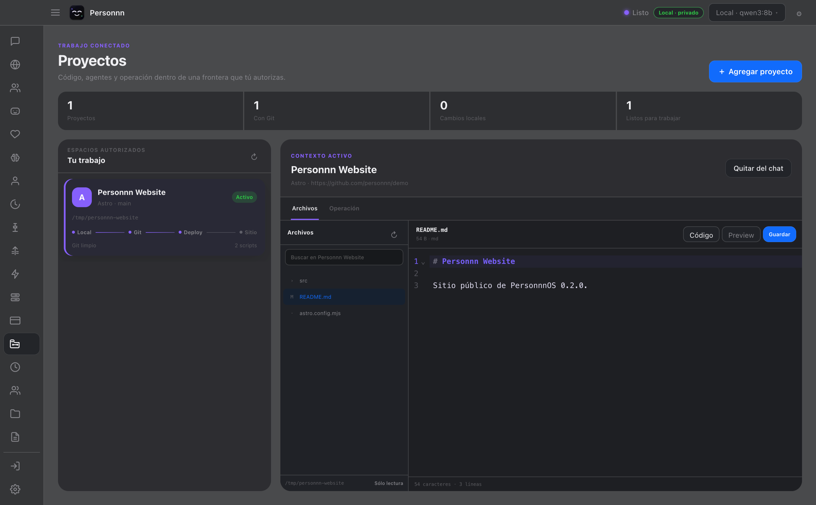 Project Studio con árbol de archivos y editor de código