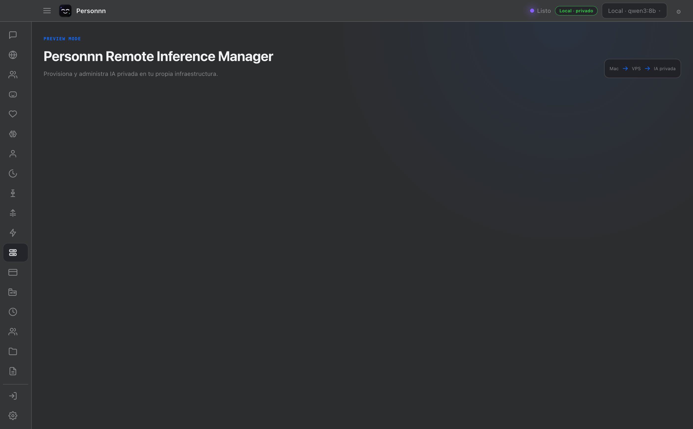 Remote Inference Manager provisionando IA privada en un VPS del usuario